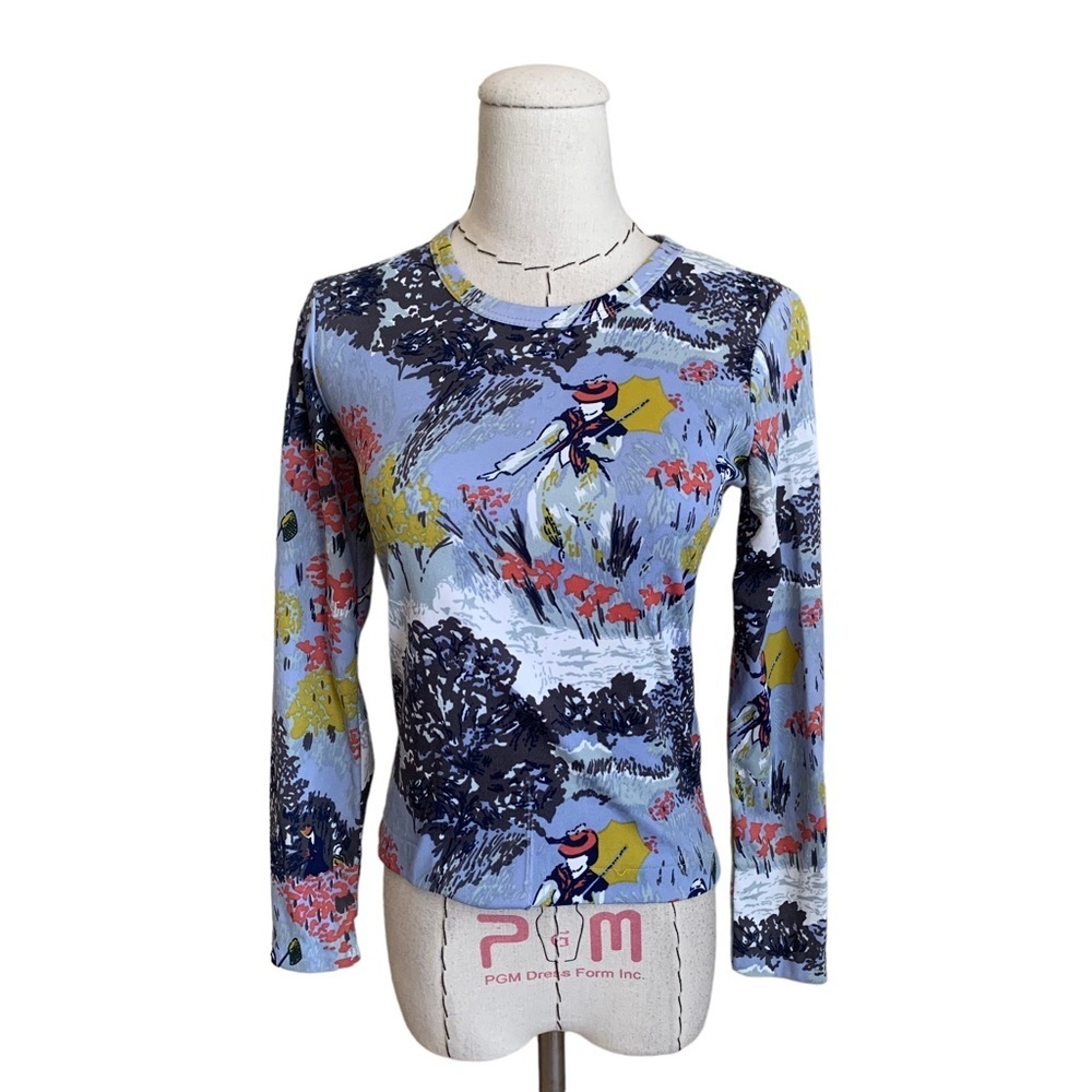 Vintage 70s Novelty Impressionist Art Print Polyester T-shirt Top Monet